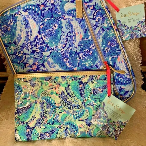 NWT LILLY PULITZER FOLIO LAPTOP SLEEVE W/AGENDA SET AFTER THE WAVE - Picture 2 of 11